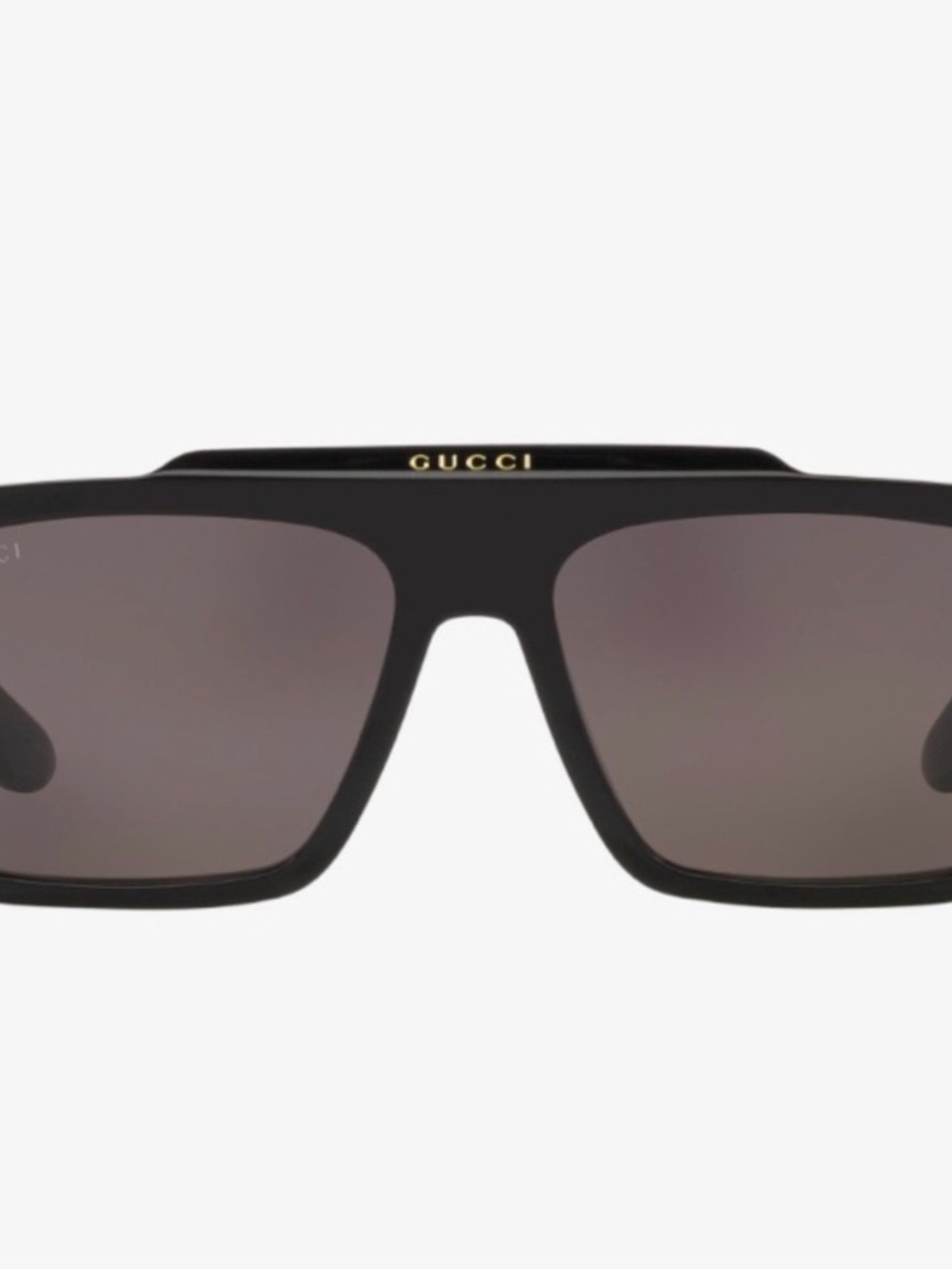 Gucci Black Frame Sunglasses with Gold Logo and Dark Gray Lenses